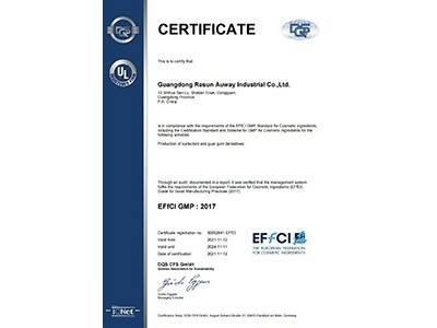 廣東麗臣奧威EFfCI GMP認(rèn)證證書